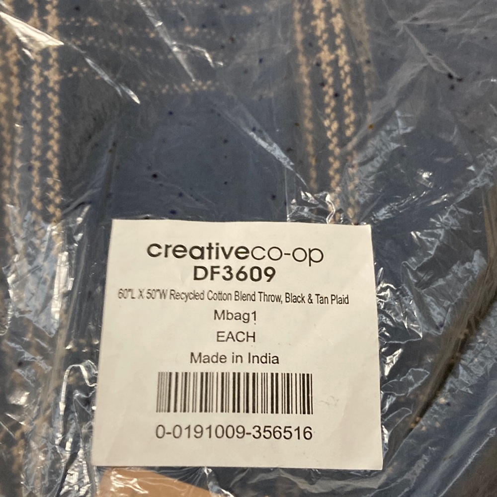 Creative Co-Op Black and Tan Plaid Cotton Throw